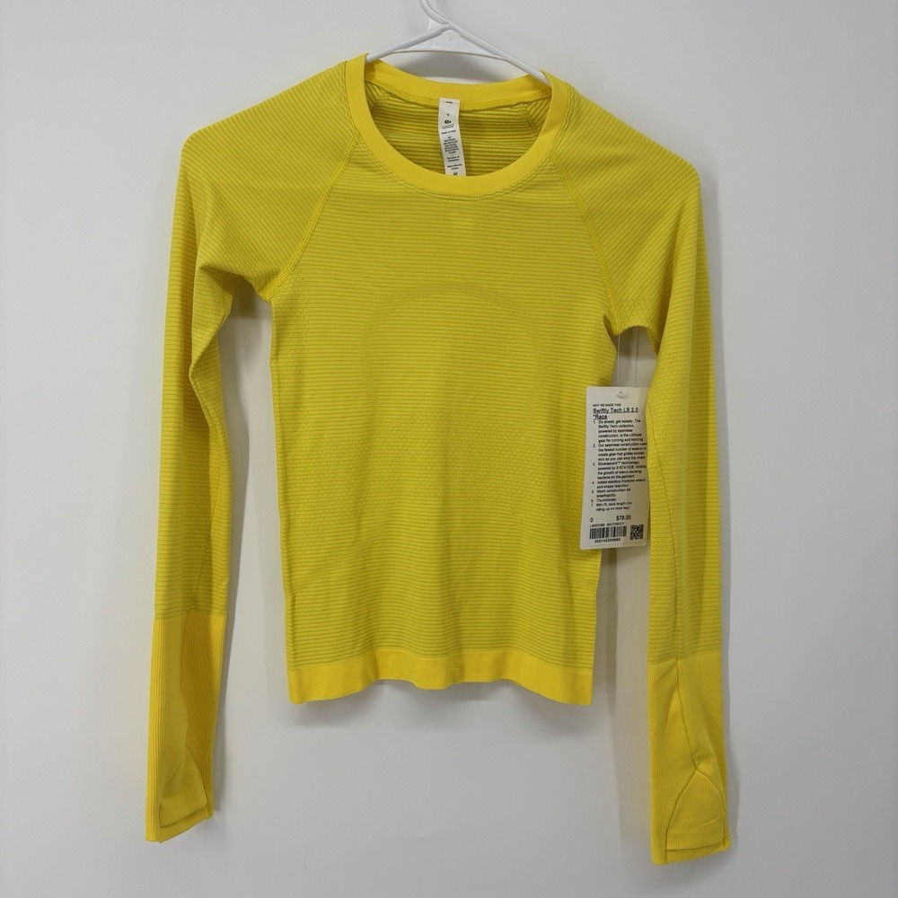 Lululemon Swiftly Tech 2.0 Long Sleeve Shirt Women Size 0 Yellow Athletic Gym